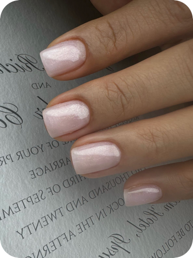 BIAB manicure detail, glossy top coat